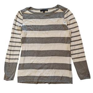 Tommy Hilfiger Gray Cream Stripe Long Sleeve Knit Top Women’s Size M